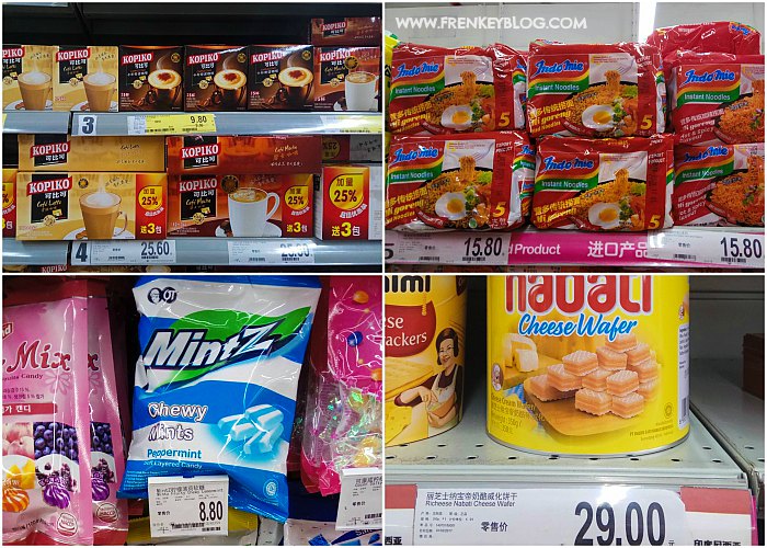 Kopiko, Indomie, Permen Mintz, Richeese Wafer di Carrefour Shanghai