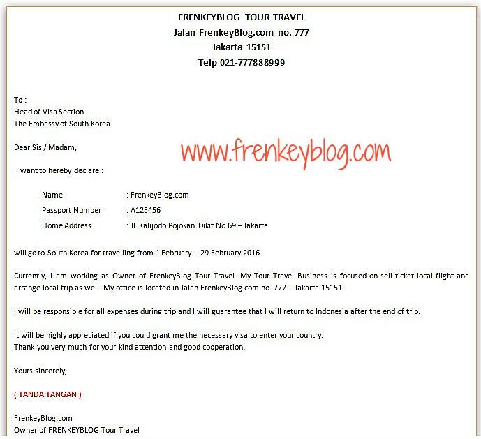 Contoh Surat Keterangan Kerja Wiraswasta atau Online Shop untuk Visa