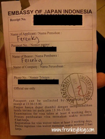 Bukti Penyerahan Dokumen untuk Visa Jepang